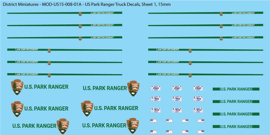 US Park Ranger Truck Decals, 15mm
