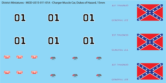 Dukes of Hazard Charger Decals, 15mm