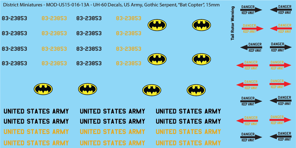 Miniatures Decals Bullets US Army UH-60 Decals (Multiple Options), 15mm – District Miniatures
