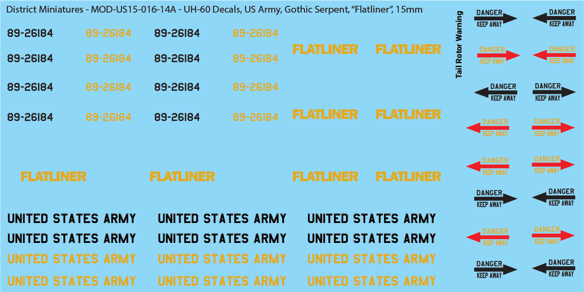 US Army UH-60 Decals (Multiple Options), 15mm
