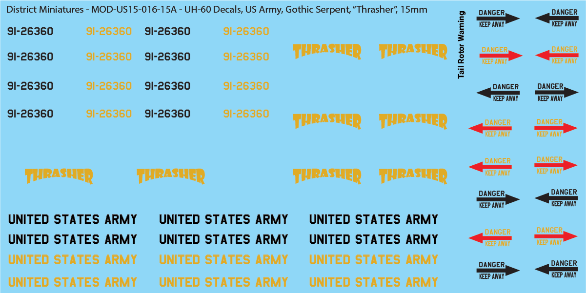 US Army UH-60 Decals (Multiple Options), 15mm