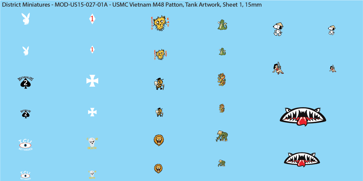 USMC Vietnam M48 Patton Tank Artwork, 15mm Decals