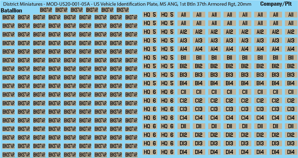 Modern US Vehicle Identification Plates, Mississippi Army National Guard, 20mm