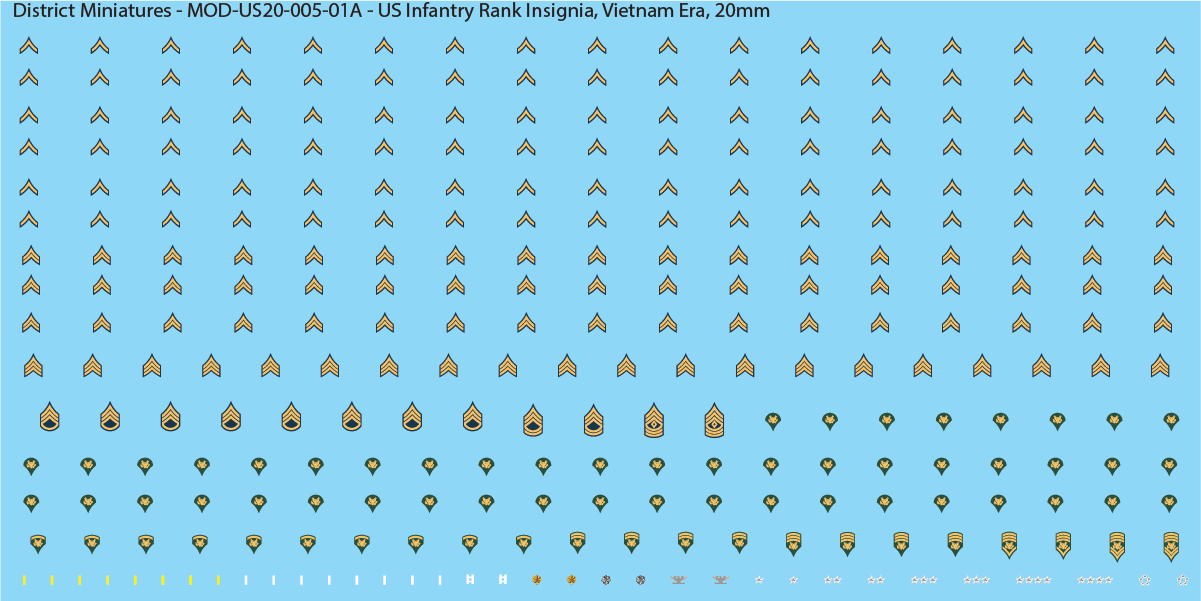 US Infantry Rank Insignia, Vietnam Era (Multiple Options), 20mm