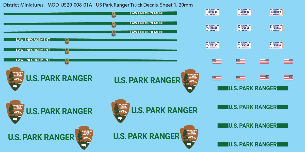 US Park Ranger Truck Decals, 20mm – District Miniatures