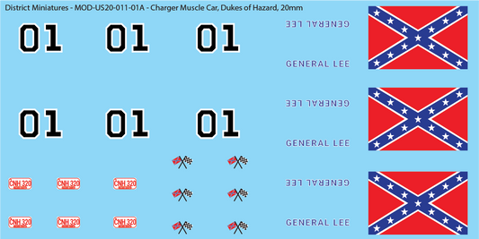 Dukes of Hazard Charger Decals, 20mm
