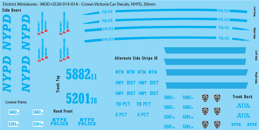 Crown Victoria Police Car Decals (Multiple Options), 20mm