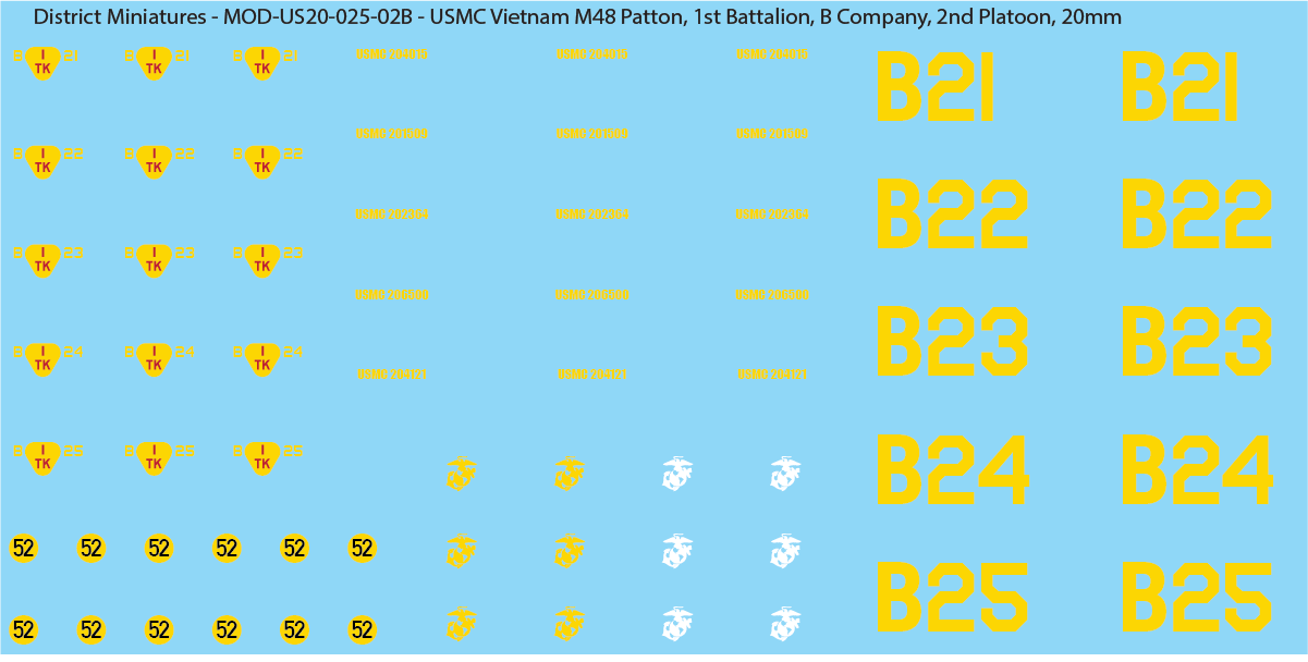 USMC Vietnam M48 Patton Battalion & Company Markings (Multiple Options), 20mm Decals
