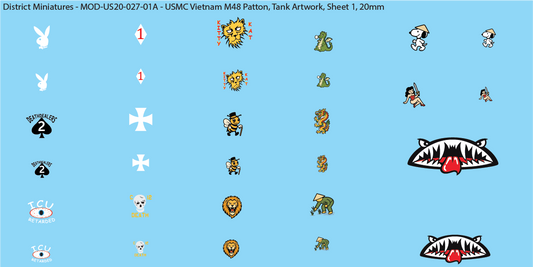 USMC Vietnam M48 Patton Tank Artwork, 20mm Decals