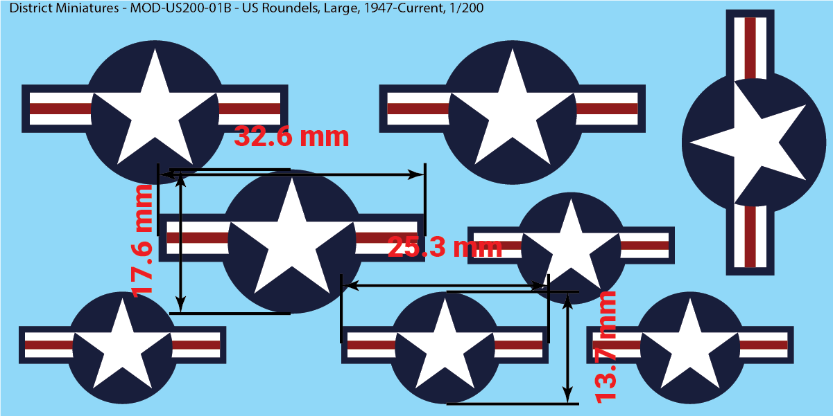 Modern US Aircraft Roundels (Multiple Options), 1/200 Decals