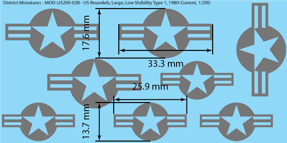 Modern US Aircraft Roundels (Multiple Options), 1/200 Decals
