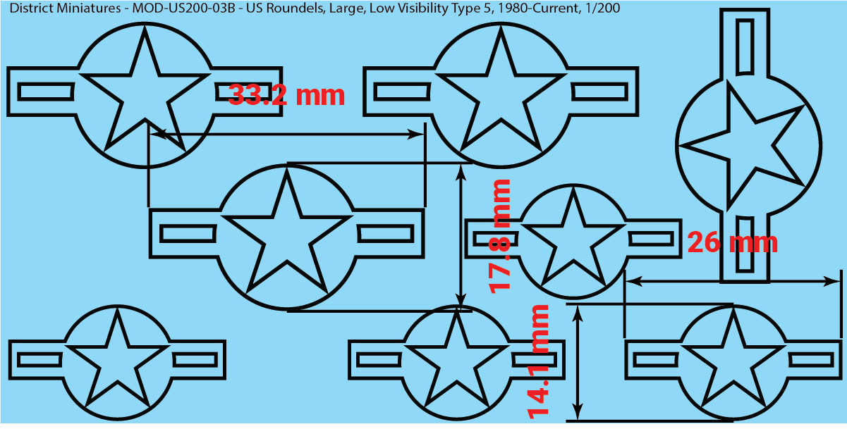 Modern US Aircraft Roundels (Multiple Options), 1/200 Decals