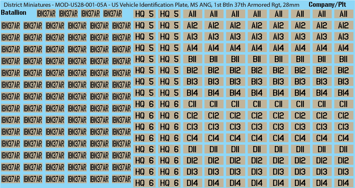 Modern US Vehicle Identification Plates, Mississippi Army National Guard, 28mm