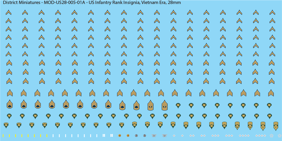 US Infantry Rank Insignia, Vietnam Era (Multiple Options), 28mm