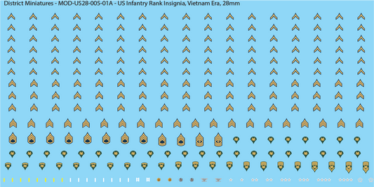 US Infantry Rank Insignia, Vietnam Era (Multiple Options), 28mm