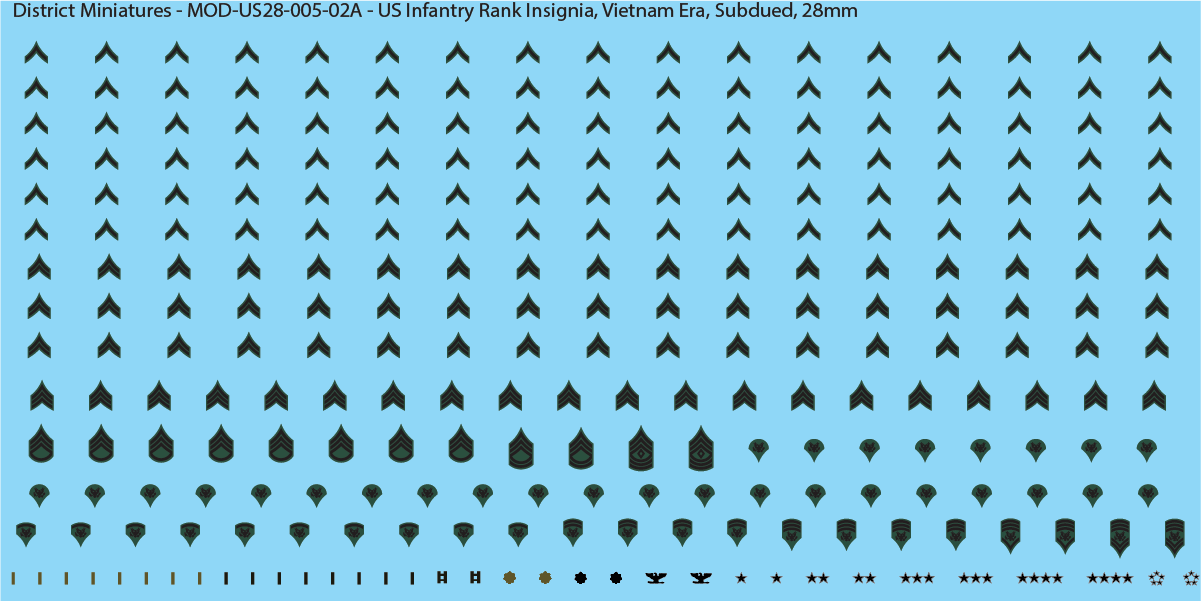 US Infantry Rank Insignia, Vietnam Era (Multiple Options), 28mm