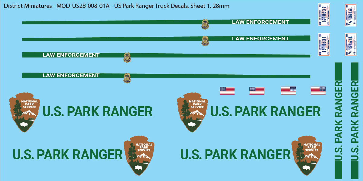US Park Ranger Truck Decals, 28mm – District Miniatures