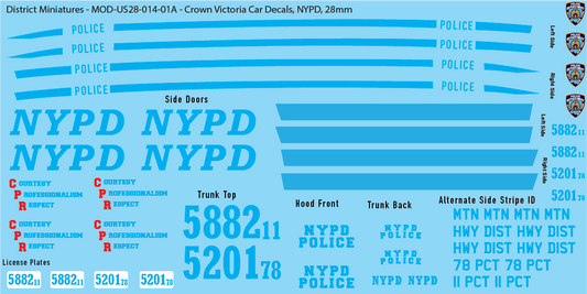 Crown Victoria Police Car Decals (Multiple Options), 28mm