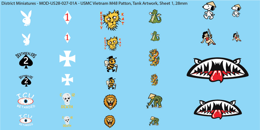 USMC Vietnam M48 Patton Tank Artwork, 28mm Decals