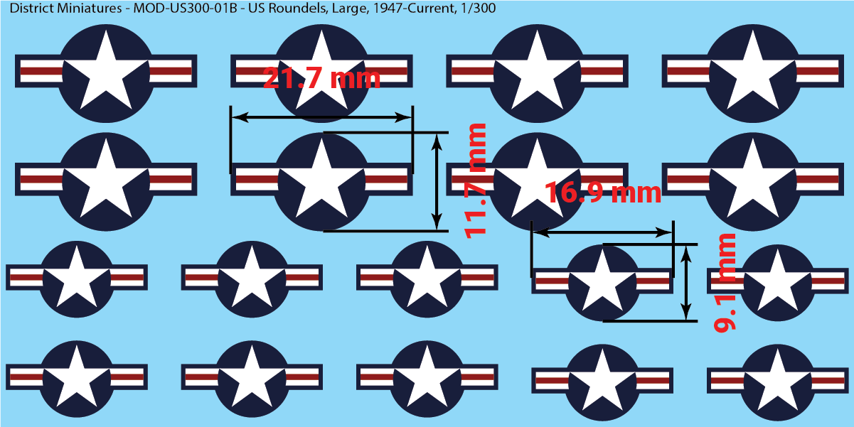 Modern US Aircraft Roundels (Multiple Options), 1/300 Decals