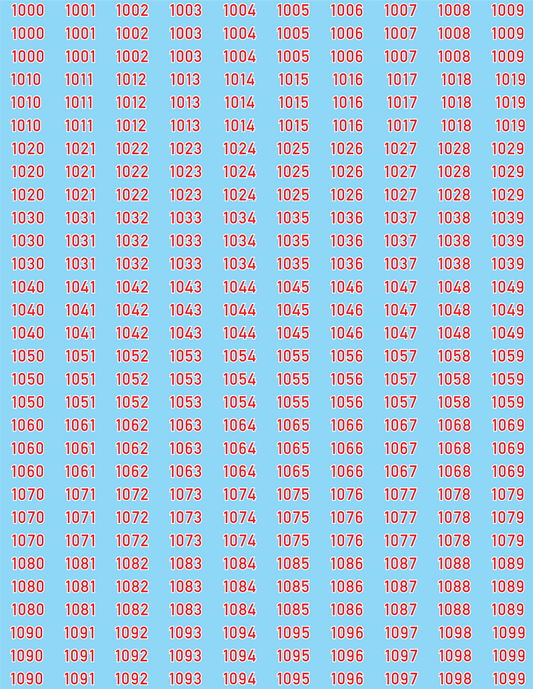 WW2 German - German Vehicle Numbers Sheets, Regular Size, 1000-1999 (Multiple Options), 28mm