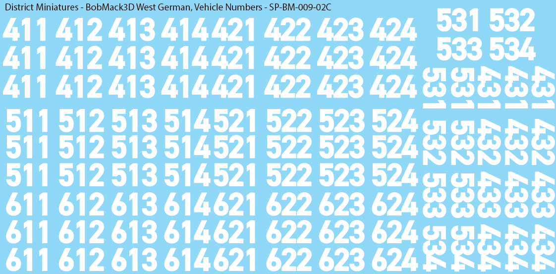BobMack3D West German - Vehicle Numbers 28mm Decals