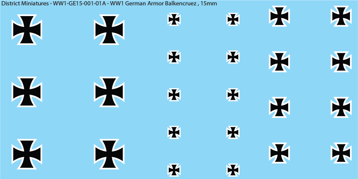 WW1 German Armor Iron Cross Decals, Sheet 1, 15mm