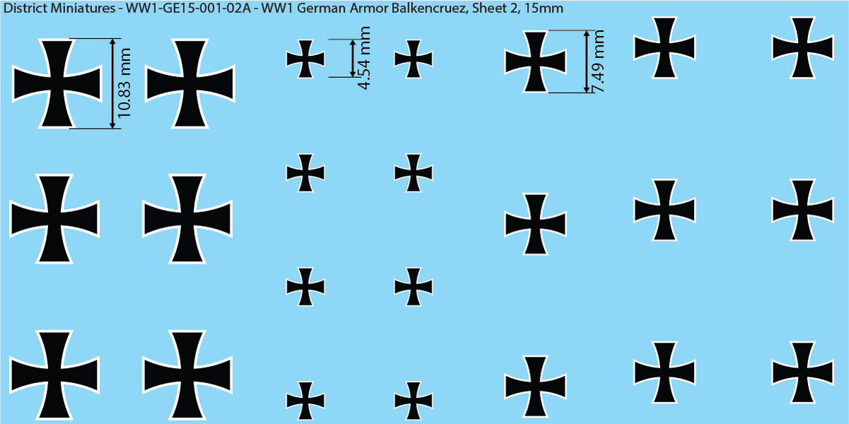 WW1 German Armor Iron Cross Decals, Sheet 2, 15mm