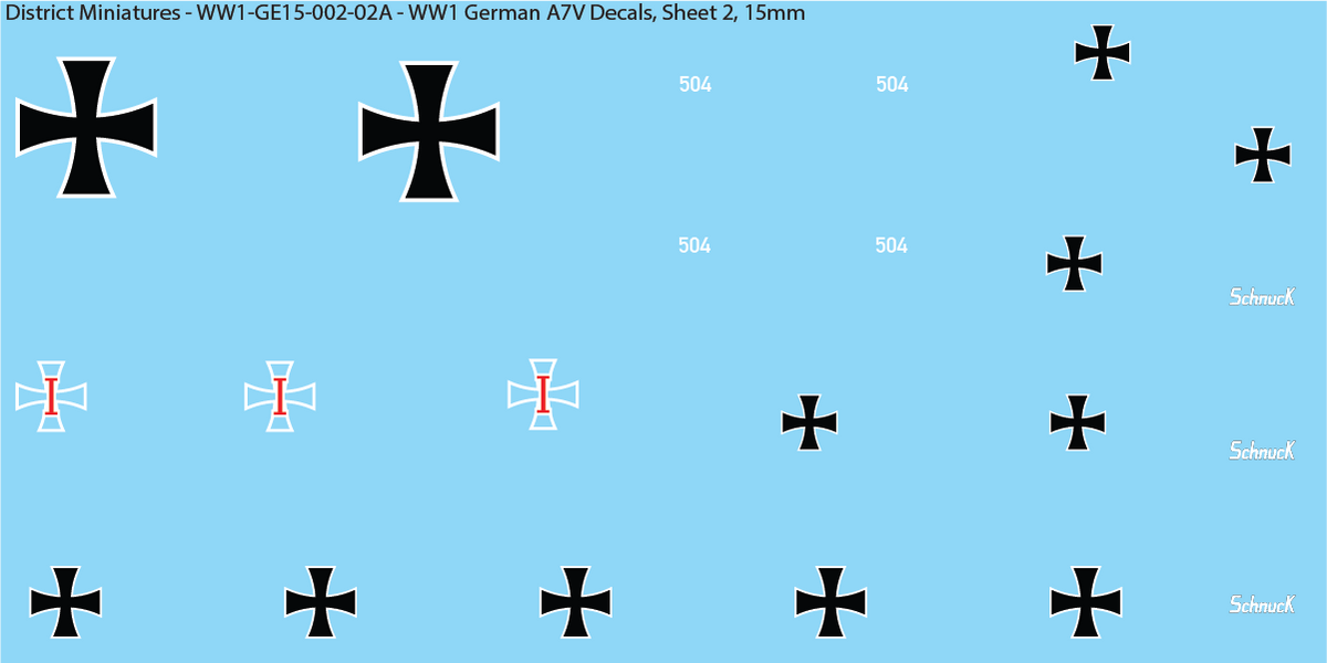 WW1 German A7V Decals, Sheet 2, Schnuck, 15mm