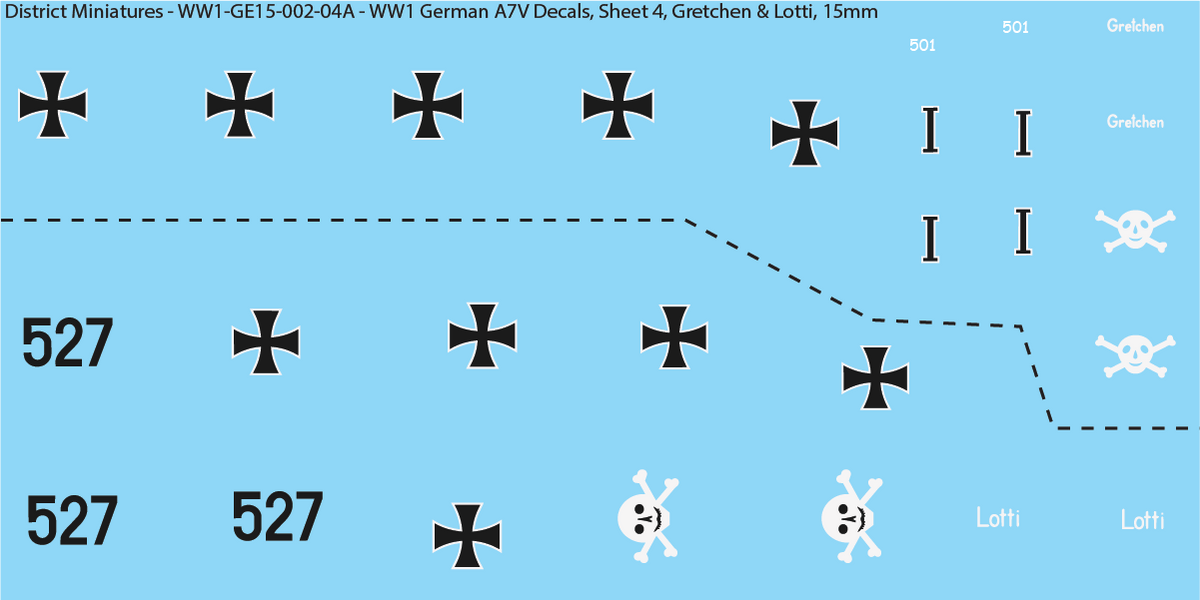 WW1 German A7V Decals, Sheet 4, Gretchen and Lotti, 15mm