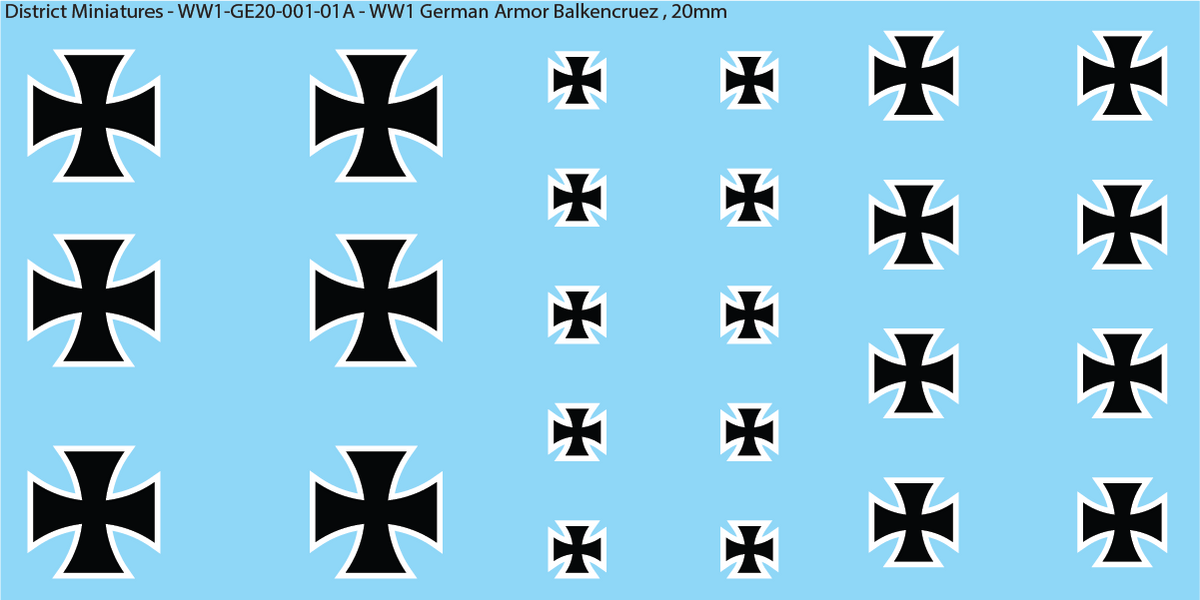 WW1 German Armor Iron Cross Decals, Sheet 1, 20mm