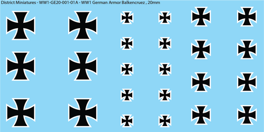 WW1 German Armor Iron Cross Decals, Sheet 1, 20mm