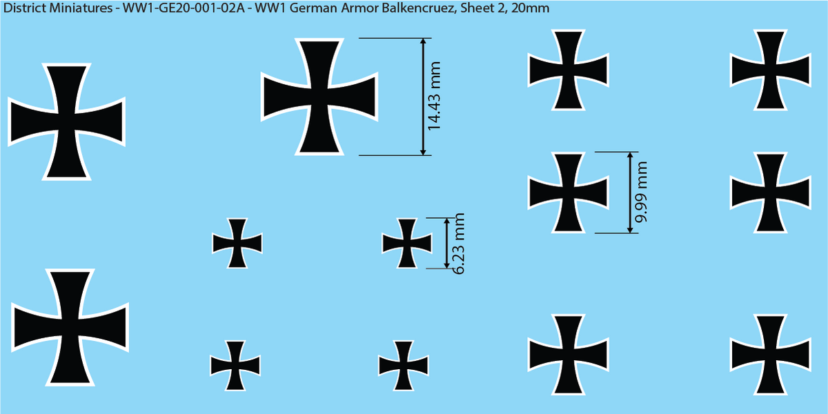WW1 German Armor Iron Cross Decals, Sheet 2, 20mm