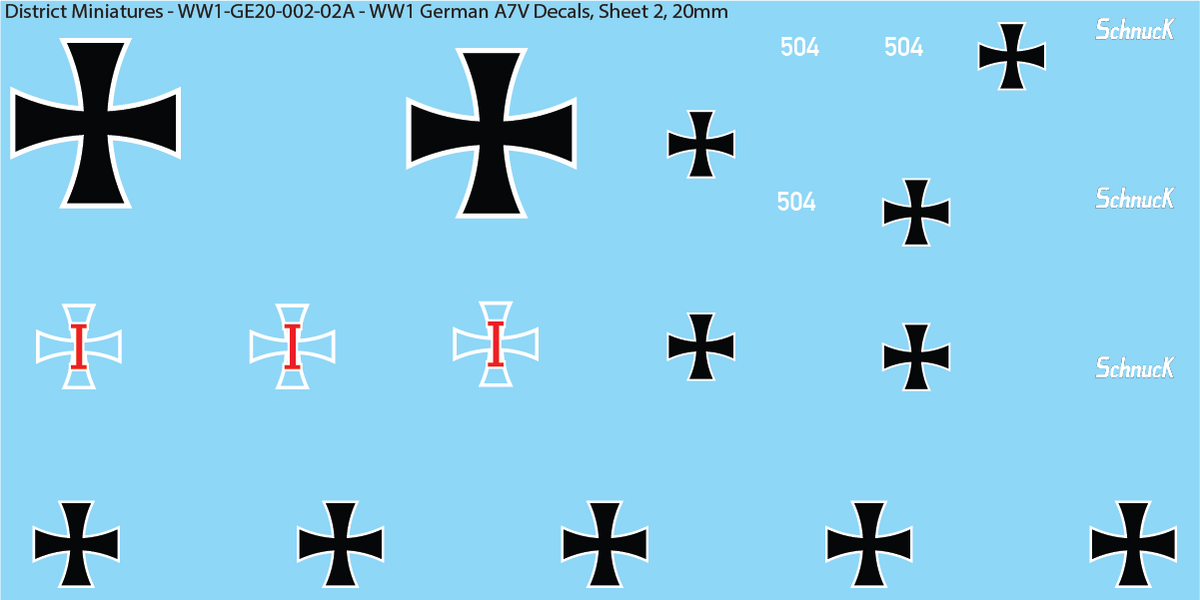 WW1 German A7V Decals, Sheet 2, Schnuck, 20mm