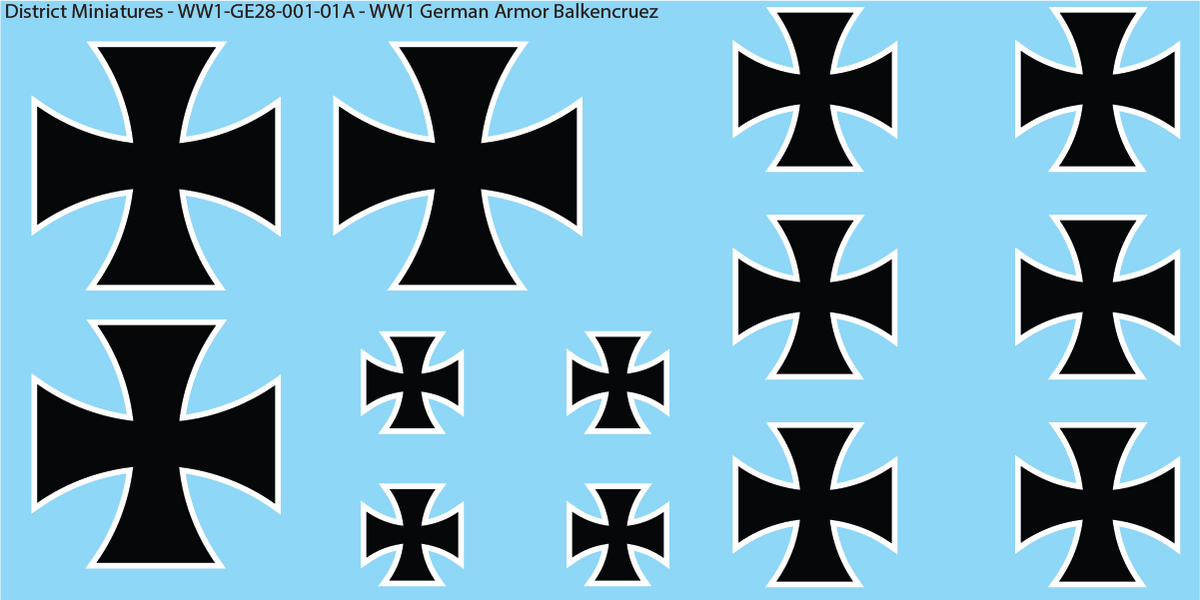 WW1 German Armor Iron Cross Decals, Sheet 1, 28mm