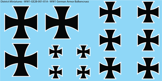 WW1 German Armor Iron Cross Decals, Sheet 1, 28mm