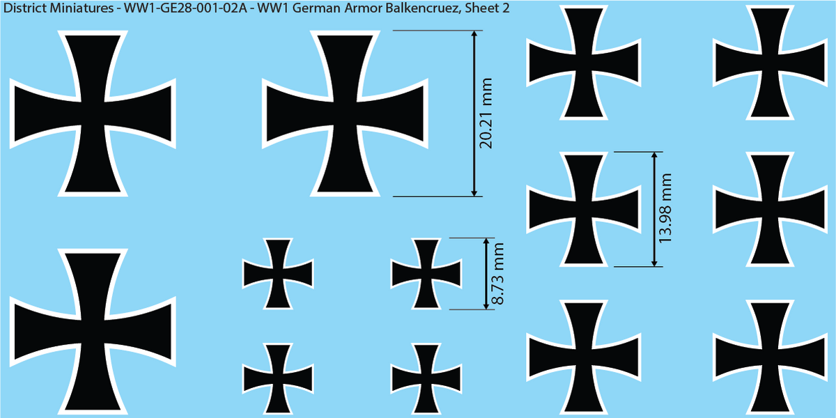 WW1 German Armor Iron Cross Decals, Sheet 2, 28mm