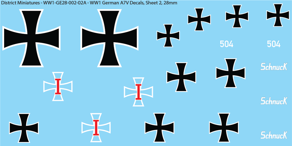 WW1 German A7V Decals, Sheet 2, Schnuck, 28mm