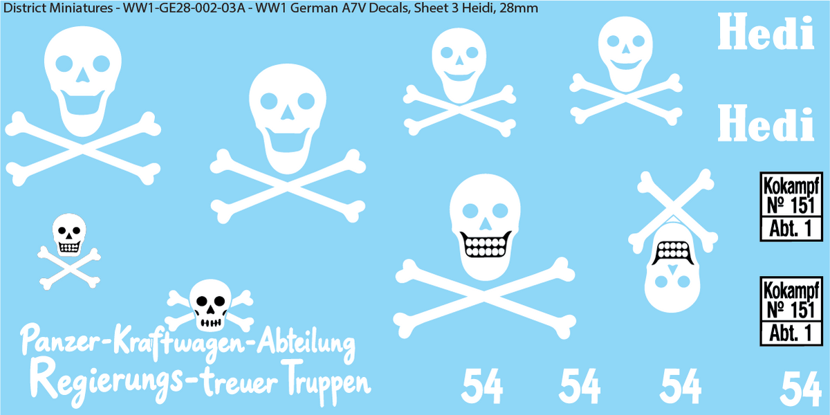 WW1 German A7V Decals, Sheet 3, Hedi, 28mm