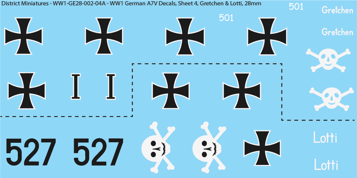 WW1 German A7V Decals, Sheet 4, Gretchen and Lotti, 28mm