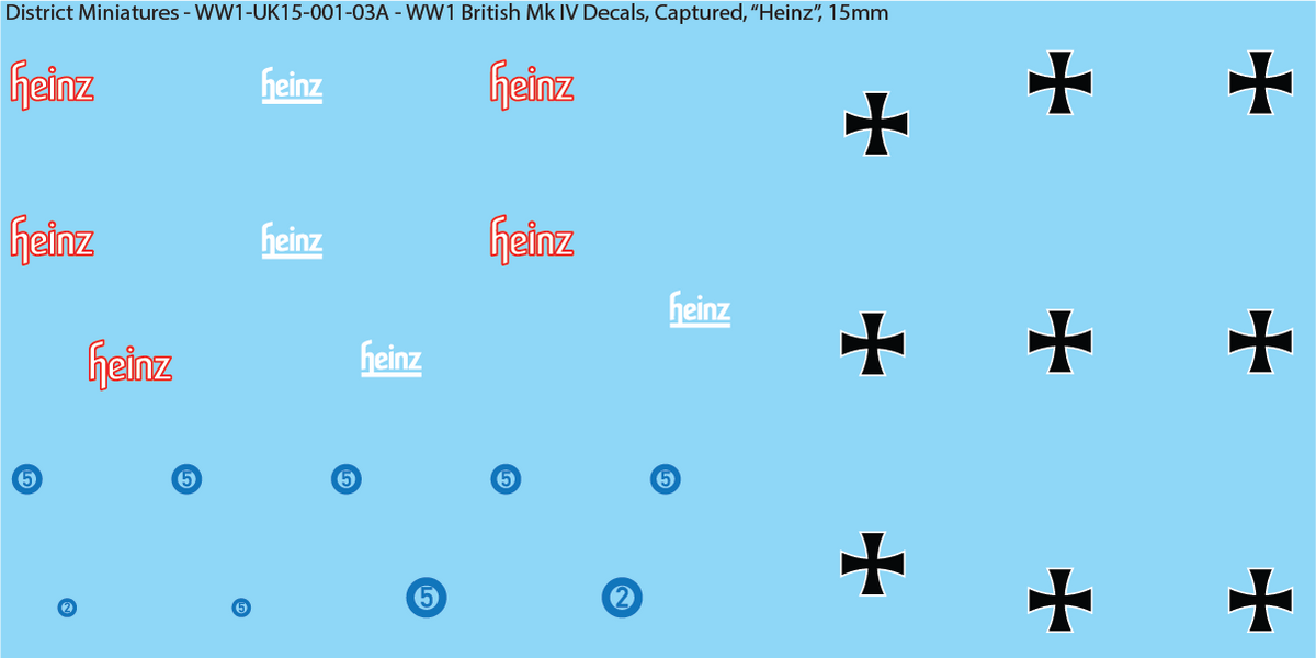 WW1 British Mk IV Decals, Sheet 3, Captured Heinz, 15mm
