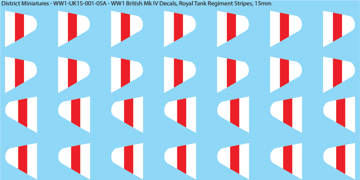 WW1 British Mk IV Decals, Sheet 4, Recognition Stripes, 15mm