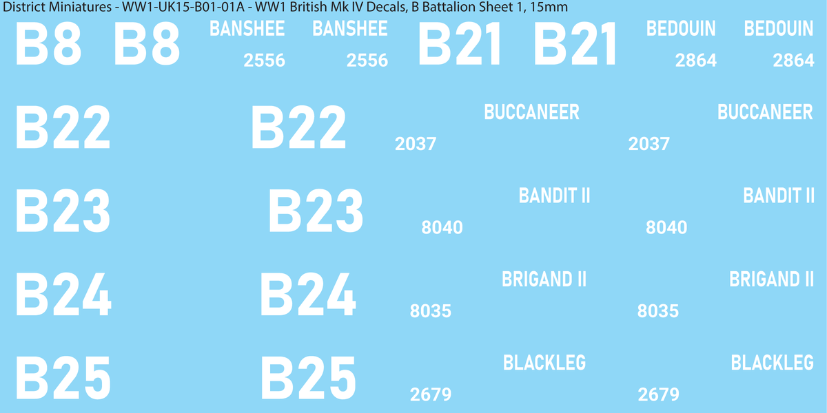 B Battalion Sheet 1, 15mm