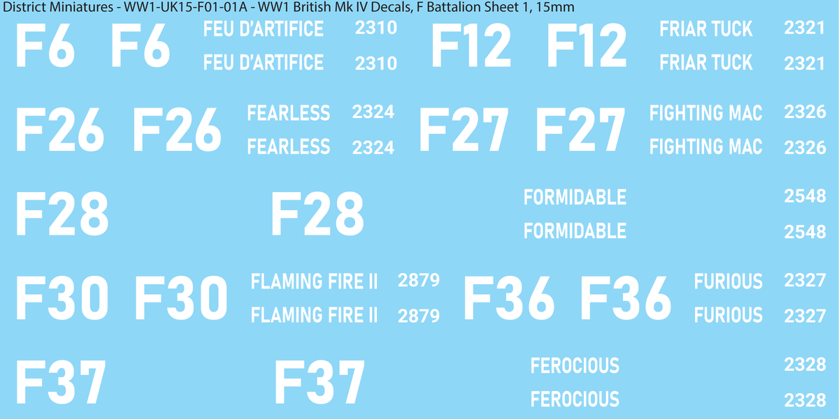 F Battalion Sheet 1, 15mm