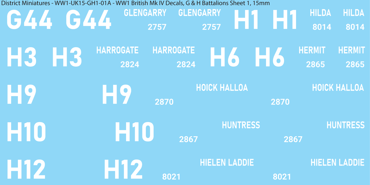 G & H Battalions Sheet 1, 15mm