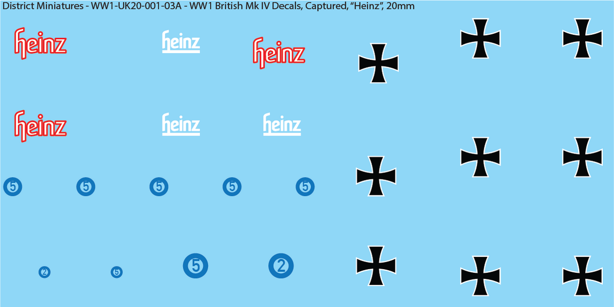 WW1 British Mk IV Decals, Sheet 3, Captured Heinz, 20mm