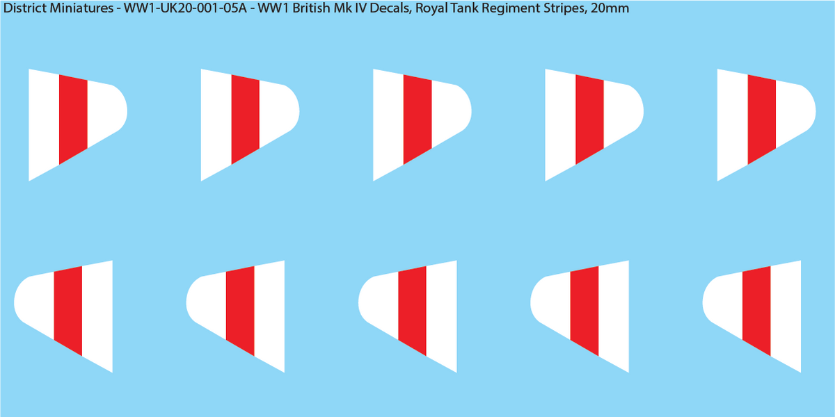 WW1 British Mk IV Decals, Sheet 4, Recognition Stripes, 20mm