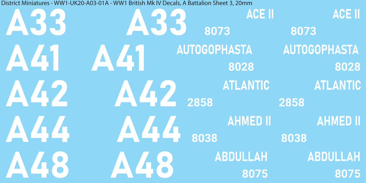 A Battalion Sheet 3, 20mm