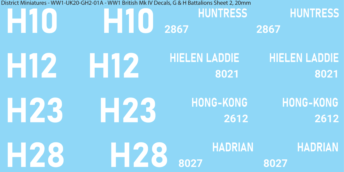 G & H Battalions Sheet 2, 20mm