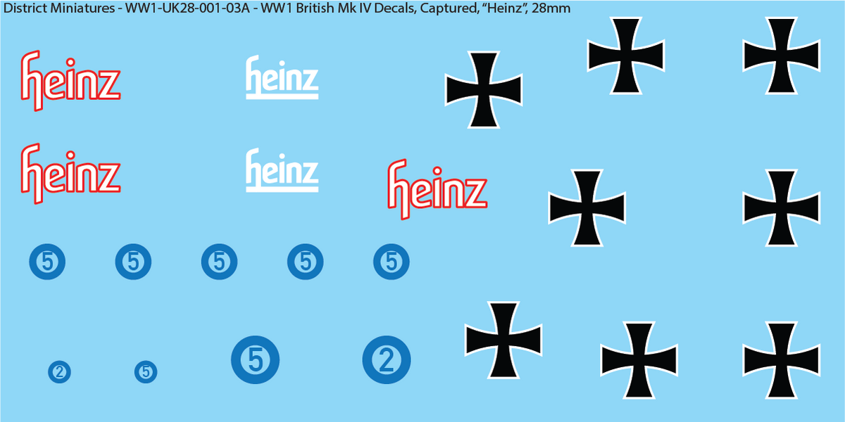 WW1 British Mk IV Decals, Sheet 3, Captured Heinz, 28mm